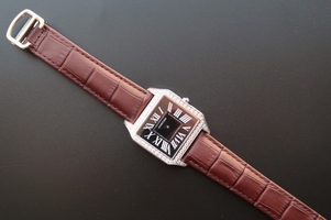 Fake Cartier Santos WH100651 Diamond Black Dial Leather Strap Watch00547