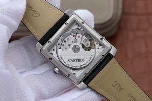 Fake Cartier Tank MC Black Dial Diamonds Bezel Leather Strap Watch00320
