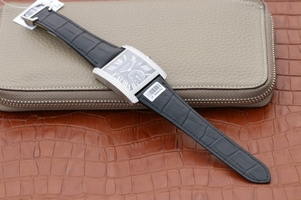Fake Cartier Tank MC Black Dial Diamonds Bezel Leather Strap Watch00320