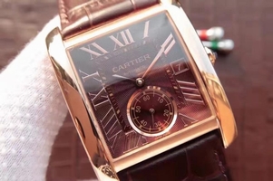 Fake Cartier Tank MC Brown Dial Mark Brown Leather Strap Cartier Watch00076