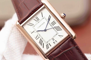 Fake Cartier Tank White Dial Brown Leather Strap Cartier Watch01009
