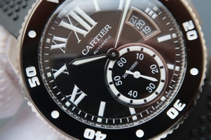 Fake Cartier TF Calibre De Cartier Diver Black Dial Black Rubber Strap Cartier Watch00709