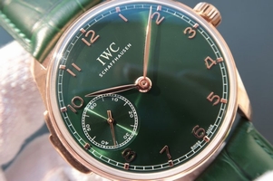 Fake IWC YLF Portuguese IW5242 Green Dial Gold Makers Watch00498