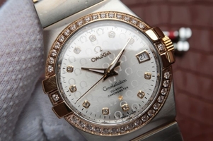 Fashion Omega V6 Constellation 35mm White �� Dial Diamonds Bezel Bracelet Watch00526
