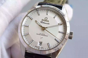 Fashion Omega V6 Globemaster Master White Dial Leather Strap Watch00258