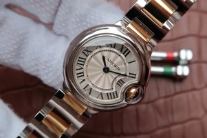 High Imitation Cartier Ballon Bleu Ladies 28mm White Dial Bracelet Ronda Quartz Watch00232