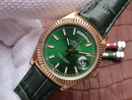 High Quality Fake Rolex Day-Date 118138 Green Dial Green Leather Strap Rolex Watch00410
