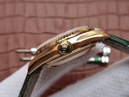High Quality Fake Rolex Day-Date 118138 Green Dial Green Leather Strap Rolex Watch00410
