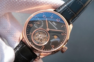High Quality Replica IWC Portuguese Tourbillon Power Reserve Moonphase Black Dial Watch01195