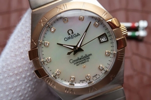 High Quality Replica Omega V6 Constellation 35mm White MOP Dial Bezel Diamonds Markers Bracelet Watch00163