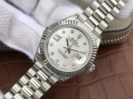 Hot Imitation Rolex DateJust 28mm Fluted Bezel White Dial Diamonds Rome Markers Bracelet Watch00042