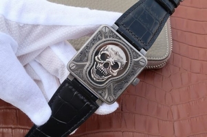 Imitation Bell-&-Ross BR01 Burning Skull Tattoo Watch Antique Dial Black Leather Strap Watch00054