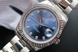 Imitation Designer Rolex DateJust 41mm 116334 Blue Dial Diamonds Markers Bracelet Watch00240