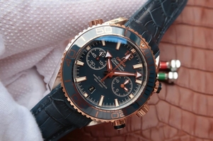 Imitation High Quality Omega Planet Ocean Master Chronometer Blue Bezel Blue Dial Leather Strap Watch01359