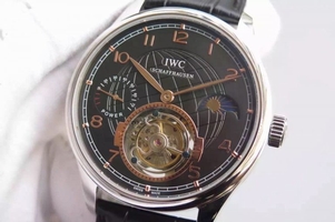 Imitation IWC TF Portuguese Tourbillon Moonphase Leather Strap Watch01406