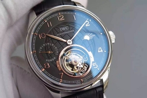 Imitation IWC TF Portuguese Tourbillon Moonphase Leather Strap Watch01406