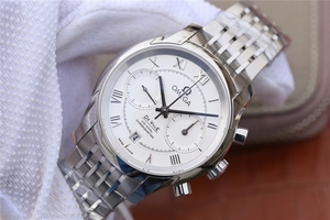 Imitation Omega De Ville Chronograph 42mm White Dial Bracelet Watch00393