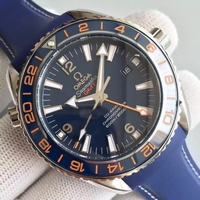 Imitation Omega Planet Ocean GMT Goodplanet Blue Bezel Orange Marker Blue Dial Rubber Watch00919