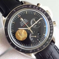 Imitation Omega Speedmaster apollo 11 40th anniversary Black Dial Leather Omega Watch00096