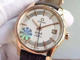 Imitation Omega V6F De Ville Hour Vision Co-Axial 41mm White Dial Brown Leather Strap Watch00452