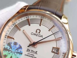 Imitation Omega V6F De Ville Hour Vision Co-Axial 41mm White Dial Brown Leather Strap Watch00452