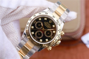 Imitation Rolex Daytona 116523 Thick Wrapped Black Dial Diamonds Markers Bracelet Rolex Watch00552
