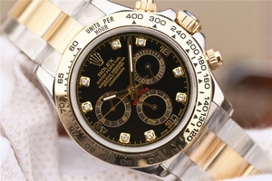 Imitation Rolex Daytona 116523 Thick Wrapped Black Dial Diamonds Markers Bracelet Rolex Watch00552