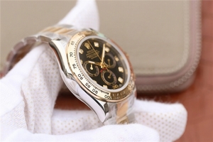Imitation Rolex Daytona 116523 Thick Wrapped Black Dial Diamonds Markers Bracelet Rolex Watch00552