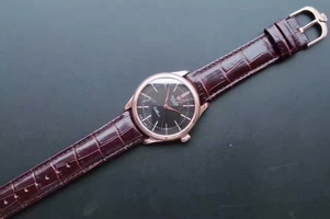 Imitation Rolex MK Cellini Time 50505 Black Dial Leather Strap Rolex Watch00787