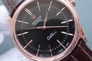 Imitation Rolex MK Cellini Time 50505 Black Dial Leather Strap Rolex Watch00787