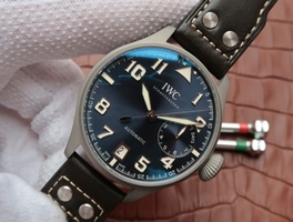 IWC Big Pilot Custom Made Sandblasted Case Blue Dial Leather Strap Watch01151