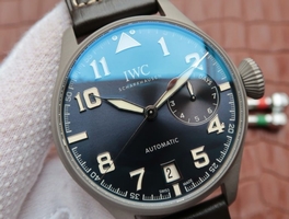 IWC Big Pilot Custom Made Sandblasted Case Blue Dial Leather Strap Watch01151