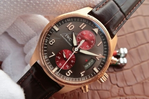 IWC Pilot Chrono 3878 Gray/Red Dial Leather Strap IWC Watch00732