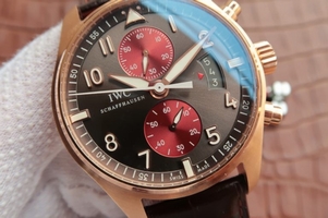 IWC Pilot Chrono 3878 Gray/Red Dial Leather Strap IWC Watch00732