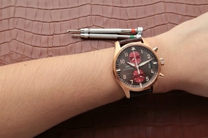 IWC Pilot Chrono 3878 Gray/Red Dial Leather Strap IWC Watch00732
