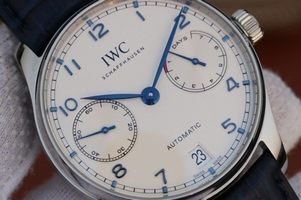 IWC Portuguese IW500705 White Dial Blue Markers Leather Strap Watch00378