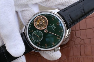 IWC Portuguese Tourbillon IW5463 Green Dial Markers Black Leather Strap Watch00989