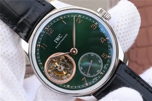 IWC Portuguese Tourbillon IW5463 Green Dial Markers Black Leather Strap Watch00989