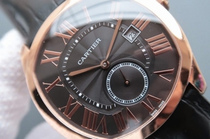 Knockoff 1:1 Cartier Drive de Cartier Black Textured Dial Black Leather Strap Watch00741