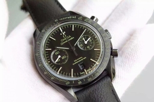 Knockoff AAAAA Omega Speedmaster Moonwatch Co-Axial Chronograph Pitch Black Leather Watch00282
