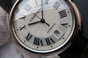 Knockoff Cartier Cle de Cartier White Textured Dial Leather Strap Cartier Watch00615