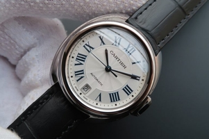 Knockoff Cartier Cle de Cartier White Textured Dial Leather Strap Cartier Watch00615