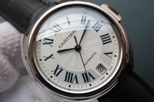 Knockoff Cartier Cle de Cartier White Textured Dial Leather Strap Cartier Watch00615