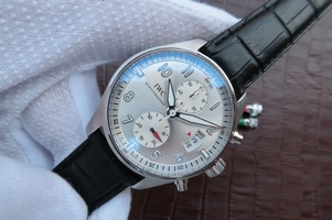 Knockoff IWC Pilot Chrono IW387809 Silver Dial Leather Strap Watch00549