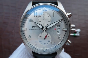 Knockoff IWC Pilot Chrono IW387809 Silver Dial Leather Strap Watch00549