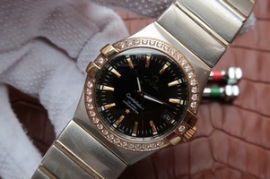 Knockoff Omega V6 Constellation 35mm Diamonds Bezel Black Dial Bracelet Watch00811