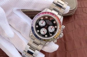 Knockoff Rolex Daytona 116599 Colorful Crystal Bezel Black Dial Bracelet Watch00333