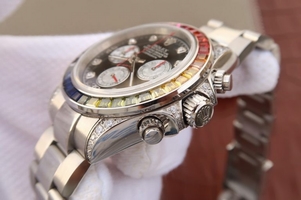 Knockoff Rolex Daytona 116599 Colorful Crystal Bezel Black Dial Bracelet Watch00333