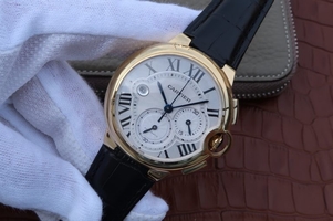 Knockoff Top Cartier Ballon Bleu De Cartier Chrono 47mm White Dial Leather Strap Watch00194