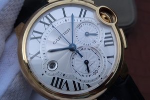 Knockoff Top Cartier Ballon Bleu De Cartier Chrono 47mm White Dial Leather Strap Watch00194